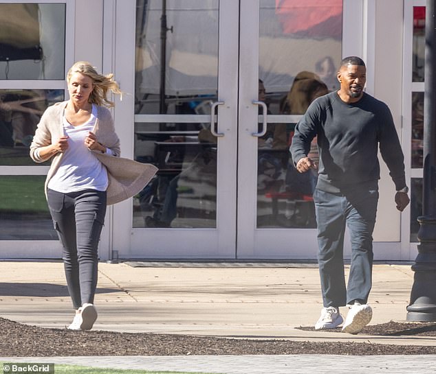 The Django Unchained actor was also spotted with his co-star, Cameron Diaz, as he prepared to film scenes for the action comedy in Atlanta on Saturday.