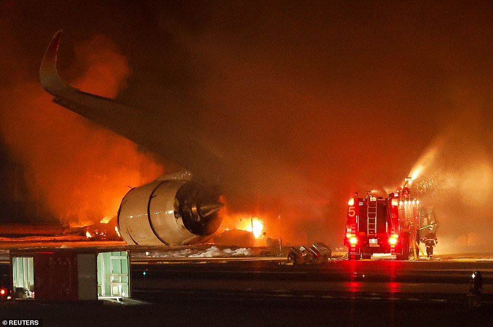 Firefighters were immediately deployed to the scene, with footage showing firefighters desperately trying to extinguish the flames with multiple hoses