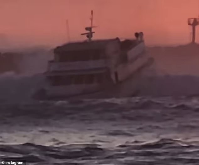 Video was captured Thursday of a whale watching boat as it tried to return safely to shore