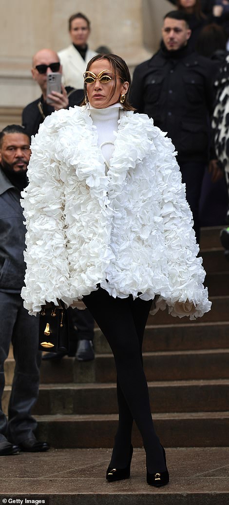 Jennifer Lopez (pictured) and Zendaya led the fashion forward ensembles as stars arrived at Schiaparelli's Spring Summer 2024 show for Haute Couture Fashion Week in Paris on Monday