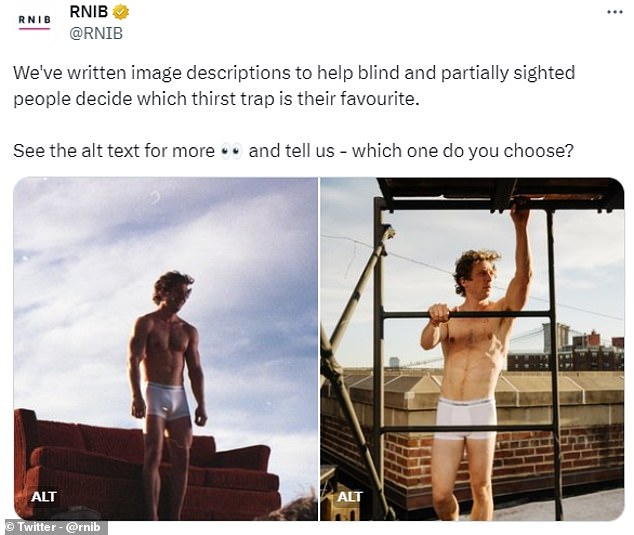 In the racy shoot, Jeremy Allen White poses with the backdrop of New York City behind him.  Now the Royal National Institute of Blind People (RNIB) has given the blind and visually impaired the chance to enjoy the 'thirst trap' too