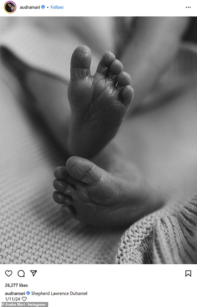 The Shotgun Wedding star and the model – 20 years his junior – shared a sweet black and white photo of their new son's feet on Instagram to share the news