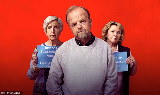 Pictured (L-R): Julie Hesmondhalgh as Suzanne, Toby Jones as Alan Bates and Monica Dolan as Jo Hamilton