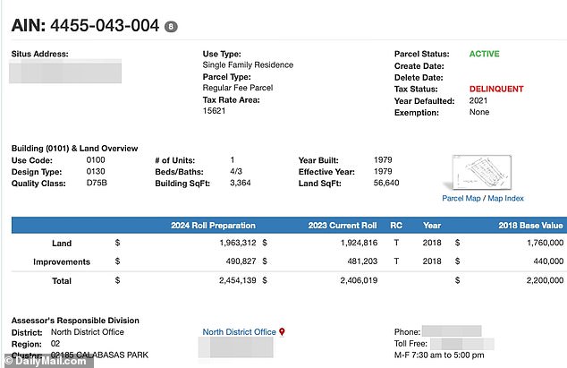 Kanye hasn't paid taxes on a four-bedroom mansion in Calabasas, which he bought with ex Kim Kardashian for $2.2 million in May 2018.  He owes $81,154