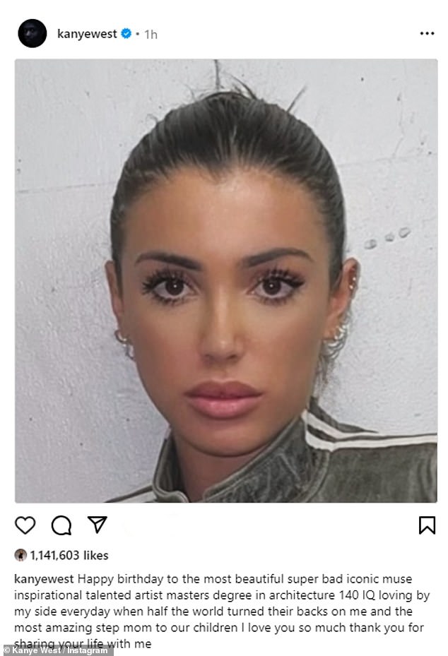 Kanye West shared several photos of his wife, Bianca Censori, on the occasion of her birthday.  On Saturday, the 46-year-old rapper took to Instagram to share a close-up portrait of the architectural designer with a gushing caption, as well as some other throwback photos