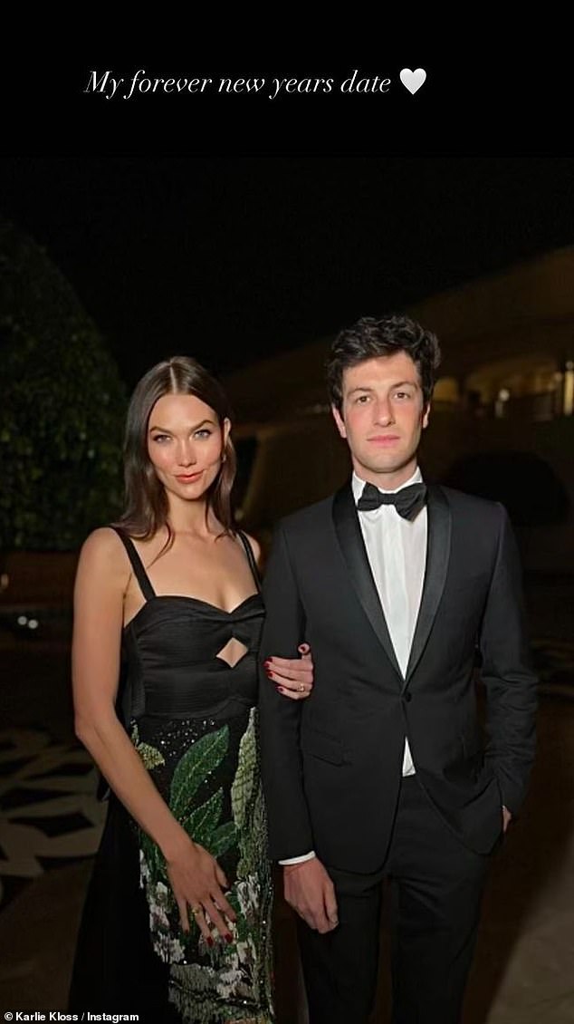 Karlie also shared a photo from the evening, where she stunned in a black dress with beaded embroidery alongside Joshua, who looked handsome in a black tuxedo