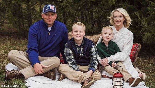 Cindy Mullins (right, pictured with her husband DJ and two young sons) has inspired many with her positive response to losing her limbs out of nowhere, saying she is 'so happy to be alive'