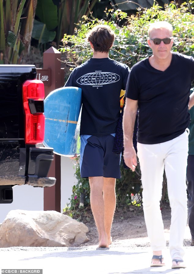 Kevin Costner (R) spent some quality time with his son Hayes Logan Costner (L) at the 43rd annual Rincon Classic surfing competition in Santa Barbara on Saturday