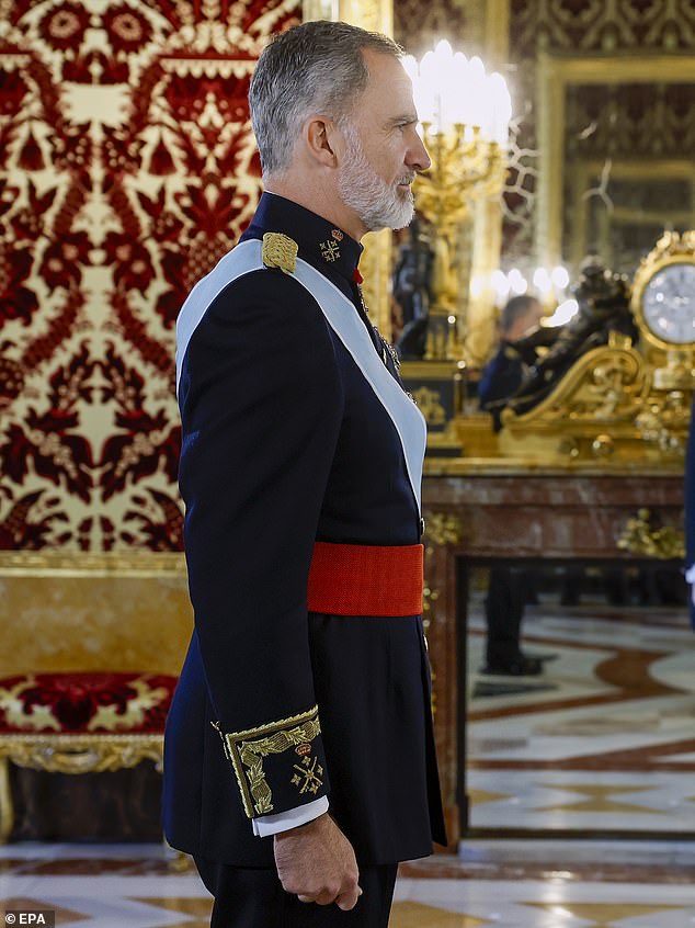 King Felipe of Spain looked dapper in official robes as he attended a ceremony with global ambassadors to receive their credentials