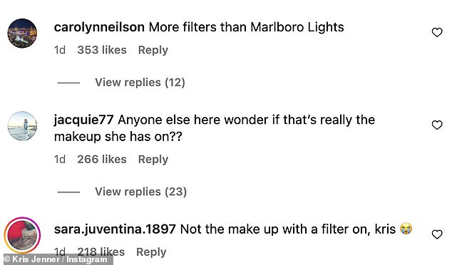 However, her followers in the comments were skeptical that the look was the result of pure makeup and not digital manipulation, with several accusing her of using a filter.