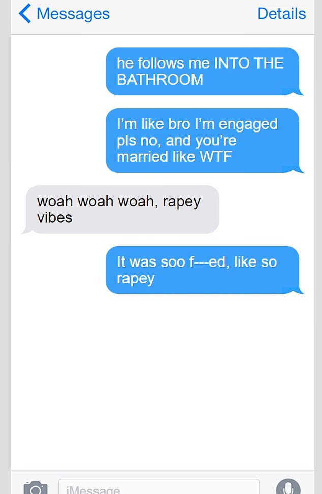 The woman's text messages to her sister shortly after the incident, describing Beale's actions as 