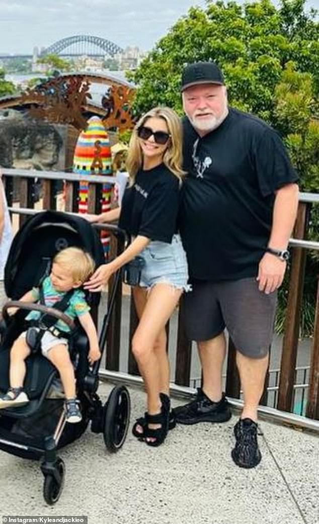 Kyle Sandilands and his wife Tegan Kynaston took their one-year-old son Otto out on Thursday.  All depicted