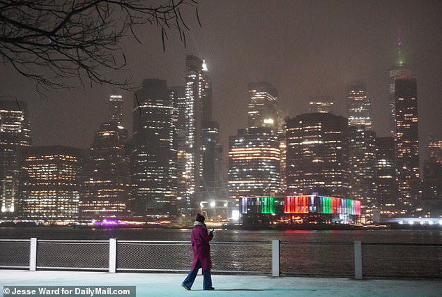 About 4 inches (10 centimeters) were expected to have fallen in the Big Apple by Tuesday morning — though there was only a dusting of dust on the city's sidewalks by Monday evening