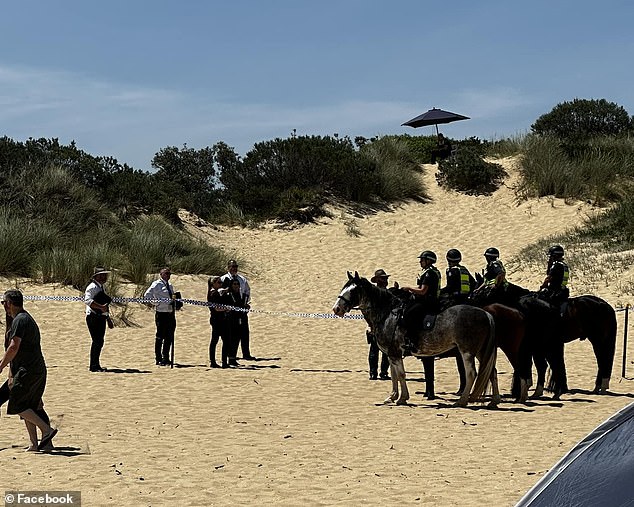 The girl was raped on the sand dunes of Main Beach in Lake's Entrance, Gippsland region of Victoria at 10.35pm on Sunday (photo, police on scene on Monday)