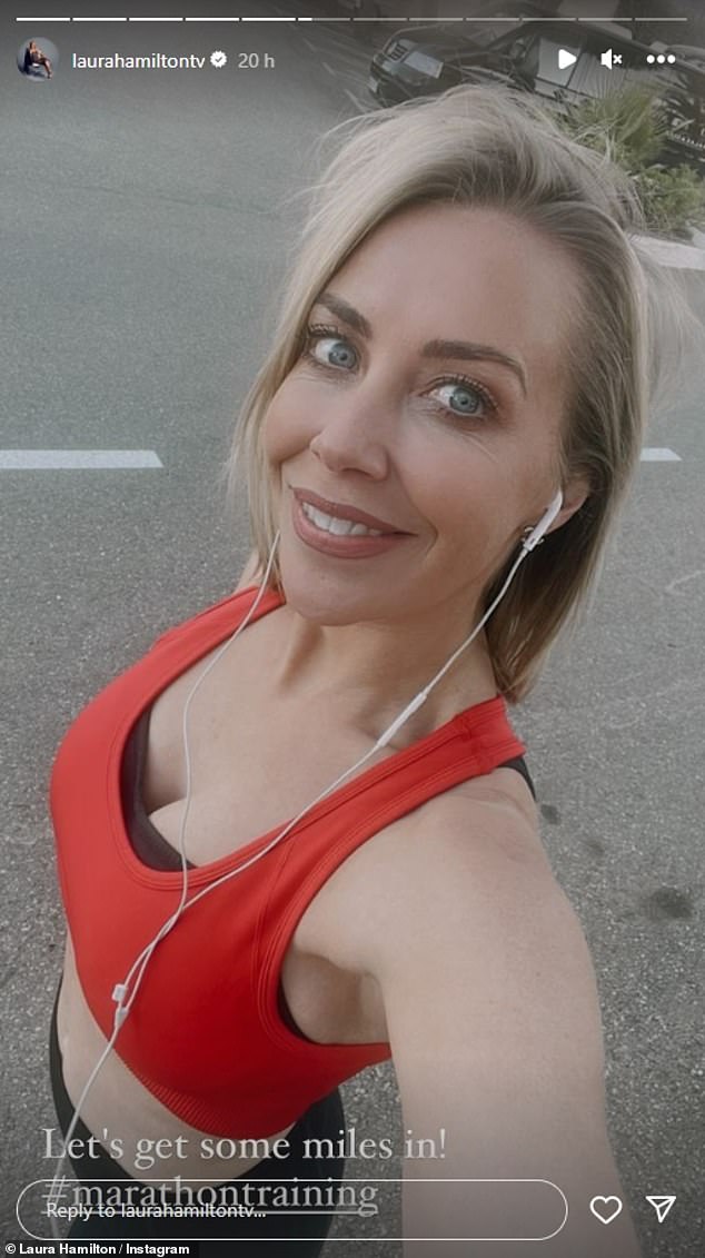 Laura Hamilton showed off her physique in a busty red sports bra as she took to her social media on Tuesday