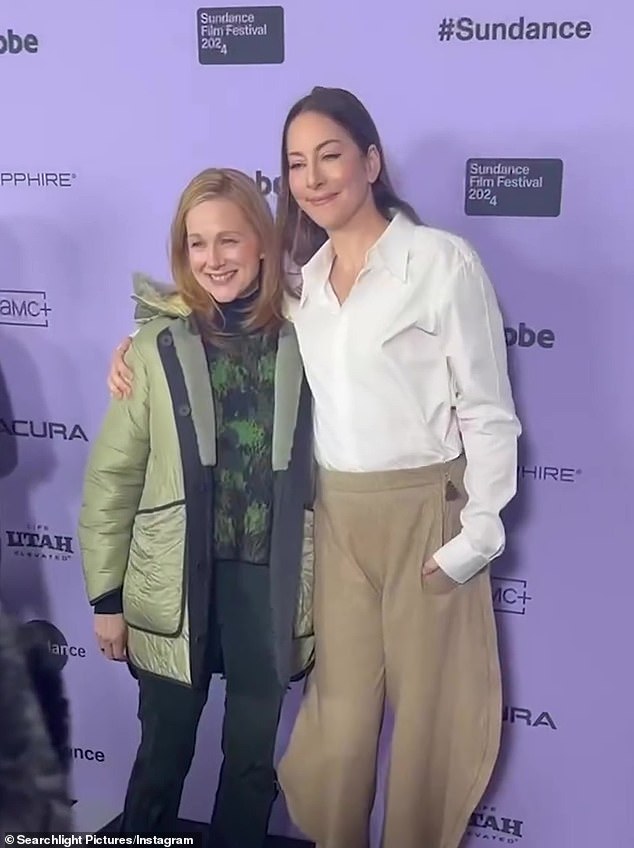 Laura Linney (L) and Este Haim (R) lead the stars at the world premiere of Suncoast at the Library Center Theater in Park City, UT on Sunday during the Sundance Film Festival