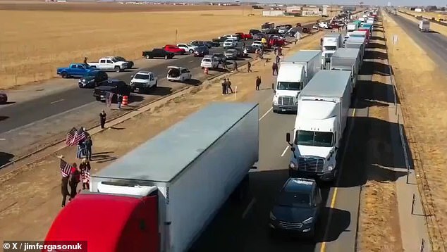 A huge convoy of truckers was seen heading to migrant hotspots in an attempt to shame the White House into addressing the worsening crisis