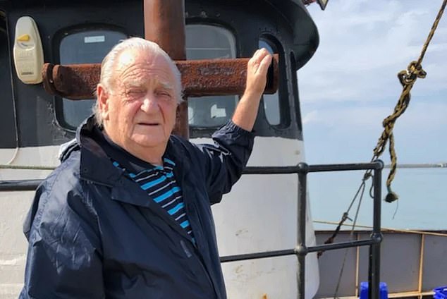 Retired fisherman Kit Olver (pictured) claimed his deep-sea trawler picked up a commercial airline wing about 55 kilometers off the southeast coast of South Australia in September or October 2014.