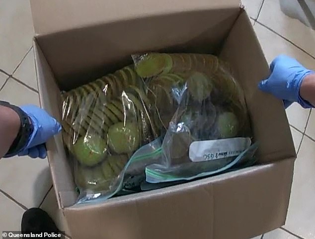 A huge stash of cannabis cookies was found in a large cardboard box (photo).