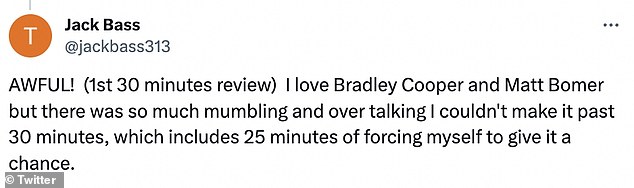 But viewers are complaining to X, formerly known as Twitter, that the film is let down by the fact that it is 'barely audible' because the actors are constantly 'mumbling'.