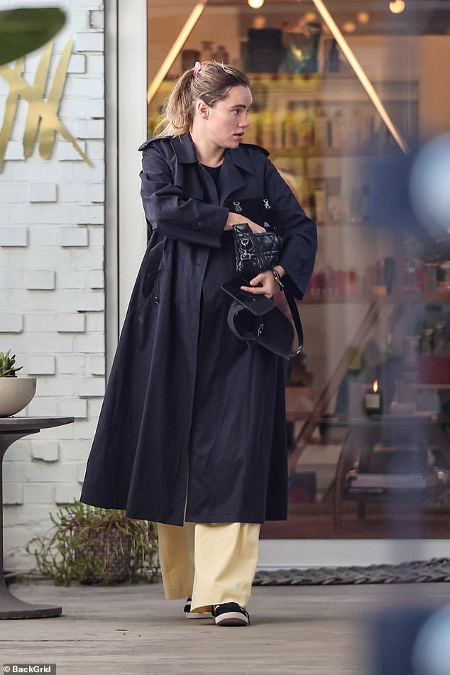 Suki Waterhouse, 32, was spotted leaving a hair salon in Beverly Hills on Wednesday as she awaited the arrival of her first child with Robert Pattinson