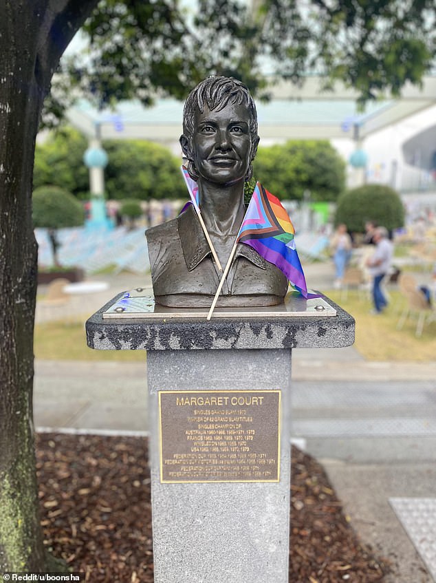 Rainbow flags had also been placed on a statue of the Court, as seen in a photo shared to Reddit on Thursday