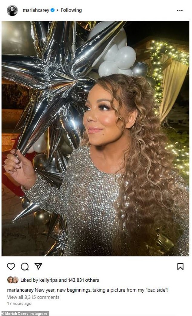 In her first post of 2024, Mariah Carey wrote in an Instagram caption: “New beginnings..taking a picture of my bad side"!'