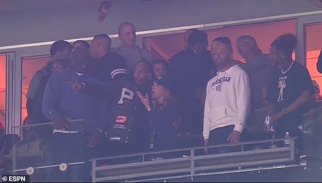 (L-R) Michael Jordan, Stephen A. Smith, Derek Jeter and Travis Scott at NRG Stadium