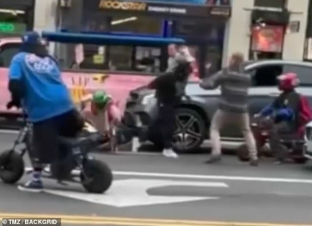 The brutal altercation was captured on video by shocked bystanders who caught Ziering and the bikers exchanging blows