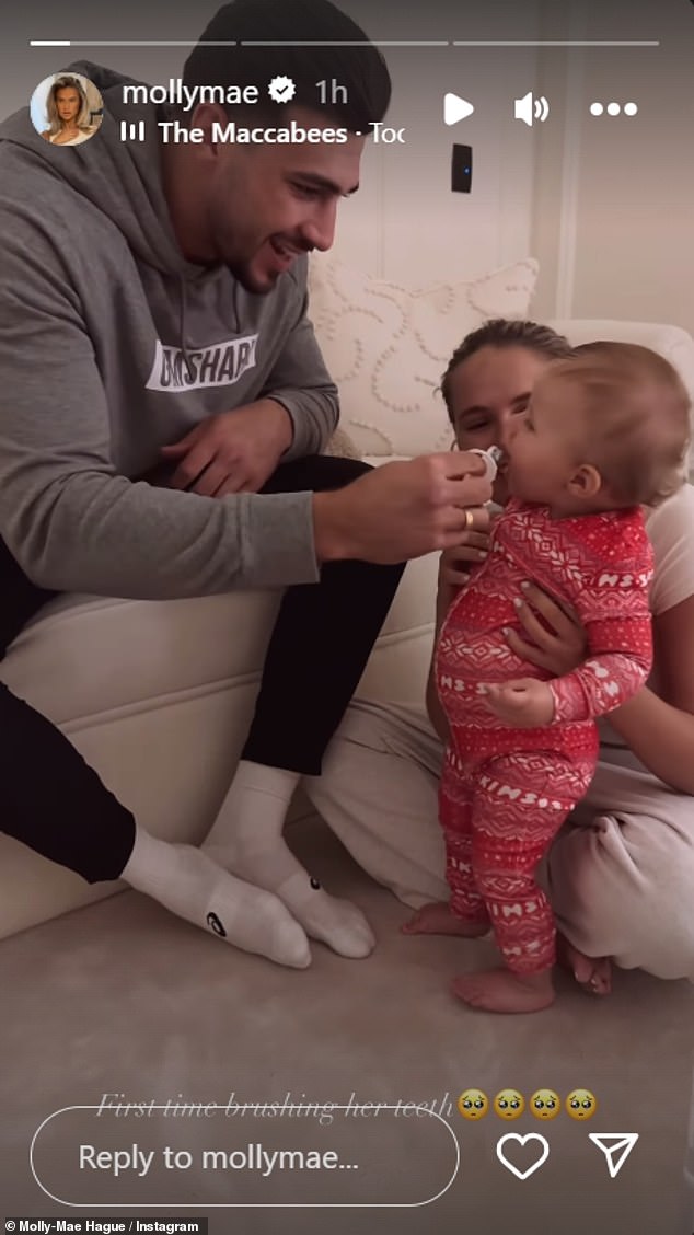 Elsewhere, Molly-Mae shared a sweet video on Instagram of Bambi brushing her teeth for the first time