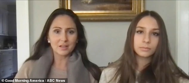 Francesca Mani, 14, (right) with her mother Dorota (left).  Mani, 14, who attends Westfield High School, said the presence of the boy who took explicit fake images of her makes her 