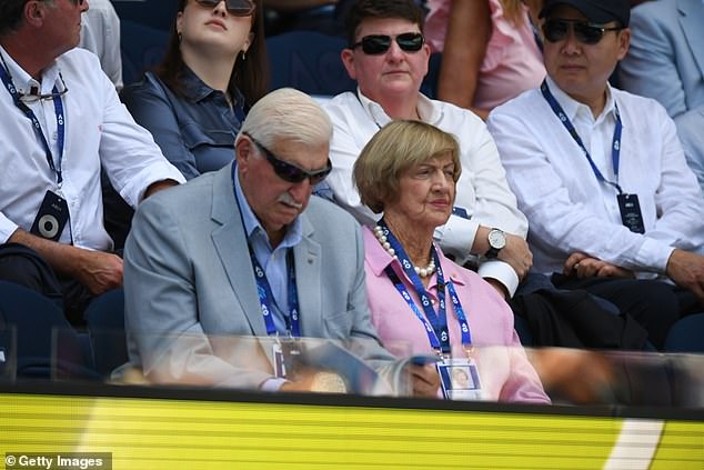 Margaret Court (right) was among the spectators at the Australian Open on Tuesday afternoon.  It is her first appearance at the tournament