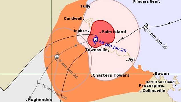 Tropical Cyclone Kirrily hits the coast near Townsville.  Image: delivered/bill of materials