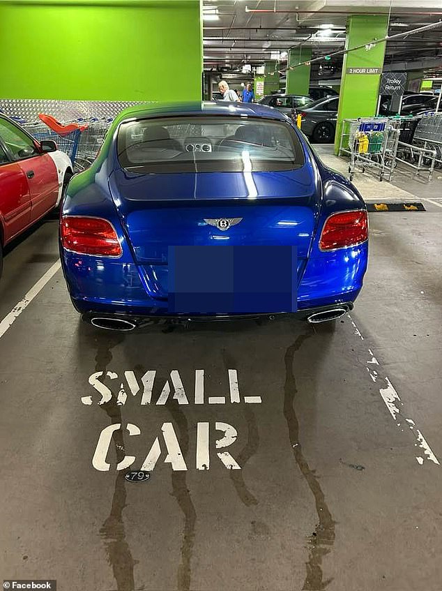 The debate began when the photo was posted to Mosman Living's Facebook page, showing the prestigious blue vehicle in the car park of a shopping center in Mosman, located on Sydney's Lower North Shore.