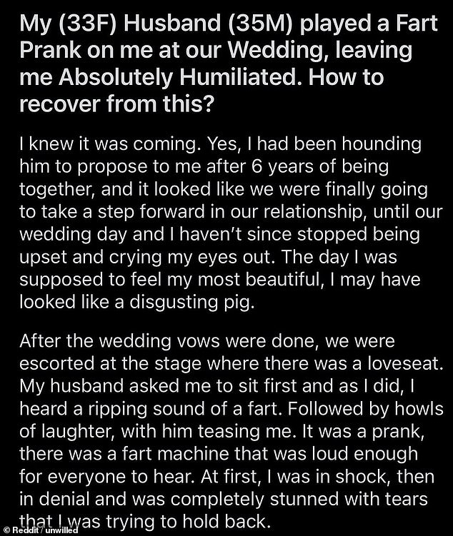 My husband played a prank on me on our wedding