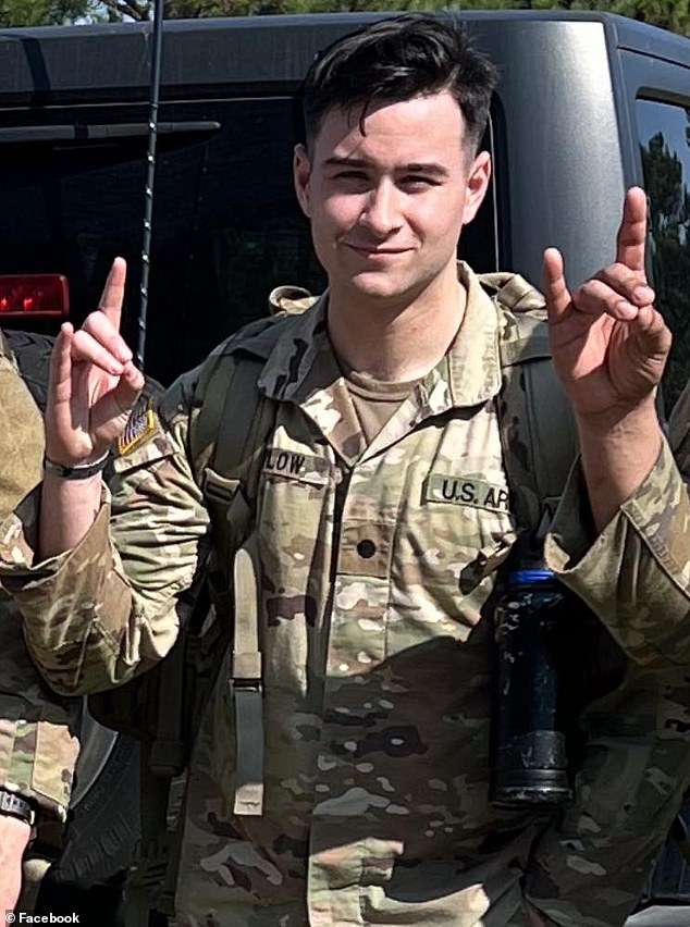 National Guardsman Rhett Michael Barlow, 22, (pictured) is accused of hiring a hitman to take revenge on the truck driver who killed his mother in a horror crash