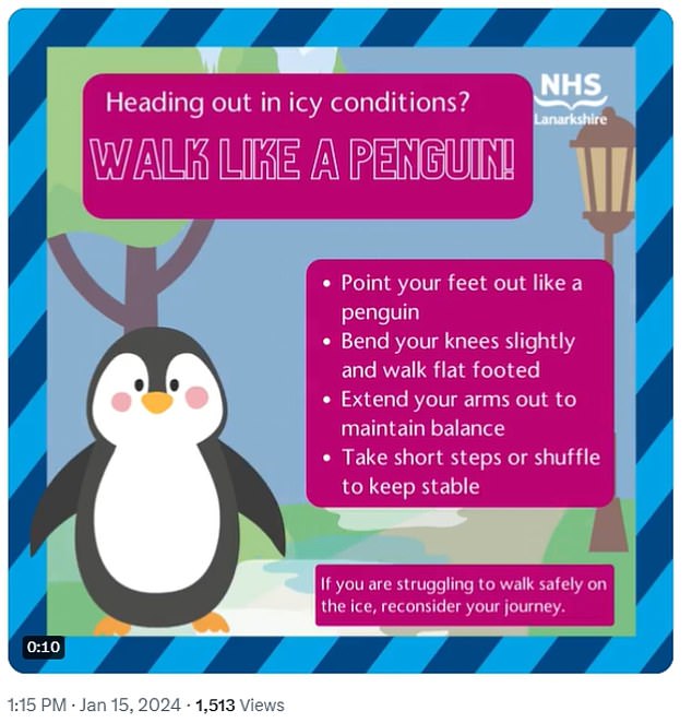 But it wasn't the only NHS Lanarkshire to also join the trend, adding that those 'struggling to walk safely' should 'reconsider their journey'