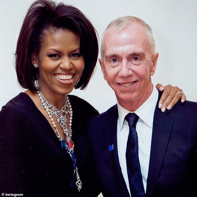 New York art gallery owner Brent Sikkema (pictured with former First Lady Michelle Obama) was found murdered Monday in his mansion in Rio de Janeiro, Brazil