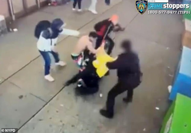 This is when a gang of four migrants began attacking two NYPD officers in New York's Times Square