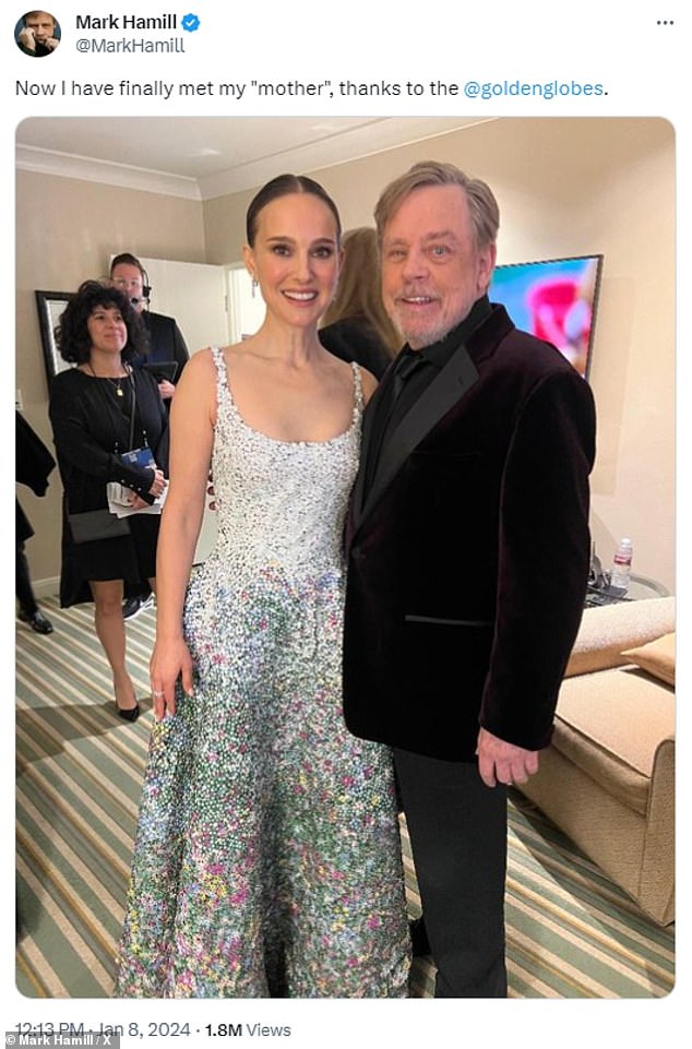 “It was the coolest thing,” Portman said of their meeting when Kimmel showed a photo of them shared by Hamill, 72, on social media.