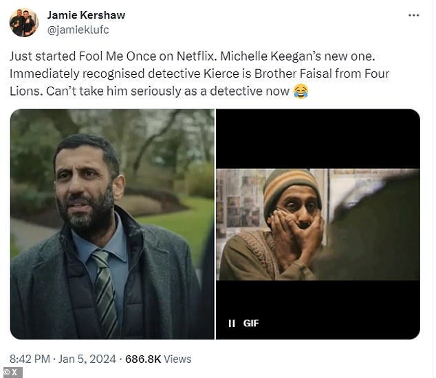 In the series, veteran actor Adeel Akhtar plays detective Kierce, but a fan quickly noticed his familiar face from the 2010 film Four Lions.