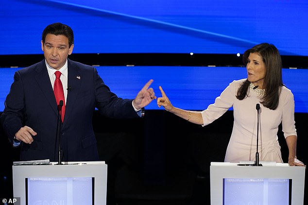 Thursday night's scheduled debate in New Hampshire has been canceled after Republican presidential hopeful Nikki Haley (R) said Tuesday that she would only debate former President Donald Trump or President Joe Biden — and would not participate in a rematch with the Florida governor , Ron DeSantis (left)