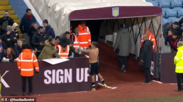 Bruno Guimaraes swapped his shirt with a fan for two Kinder Bueno packs after Newcastle's 3-1 win over Aston Villa