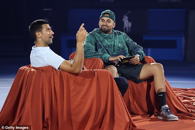 Nick Kyrgios has started calling Novak Djokovic (pictured together last week) an 'instrument' for sharing memes with the world number 1