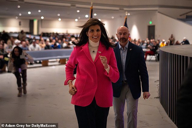 Former UN Ambassador Nikki Haley spoke at a caucus location on Franklin Jr. on Monday, January 15.  High in Des Moines, Iowa, as she urges voters to support her bid for the presidency