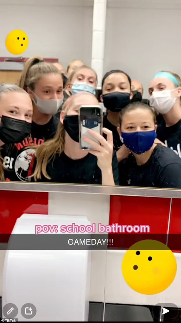 A high school in North Carolina removed bathroom mirrors after students skipped classes to make TikTok videos in the bathroom (pictured above: a similar video was posted by a social media user at the high school)