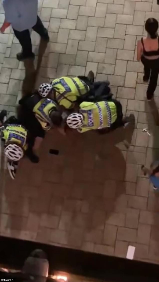 A man was filmed being arrested by police officers in Perth (pictured) as a male officer repeatedly punched the man on the side of his neck