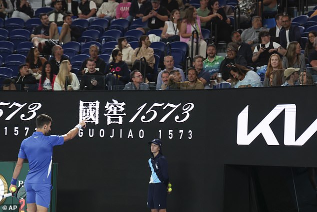 Djokovic pointed to the spectator and repeatedly told them 'come and say that to my face'