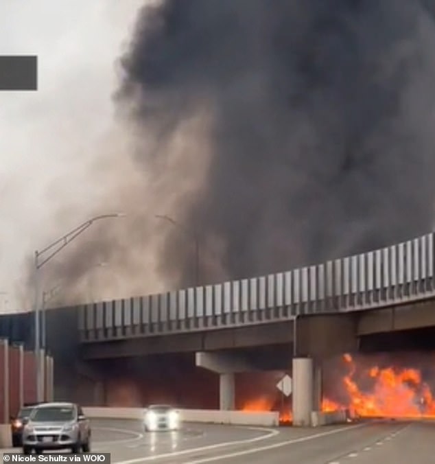 The heavy vehicle, carrying 7,500 gallons of diesel fuel, went over the side of a bridge, crashed back onto State Route 8 and exploded in a burst of flames.