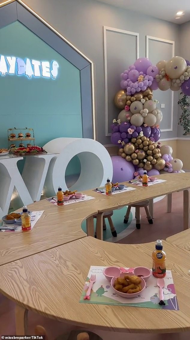 The 23-year-old provided an impressive array of food and elaborately decorated the party space with a place at the table for every child she expected to attend.